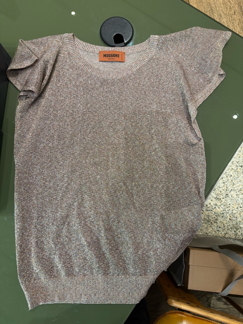 Missoni Metallic Rose Short-Sleeve Knit Top